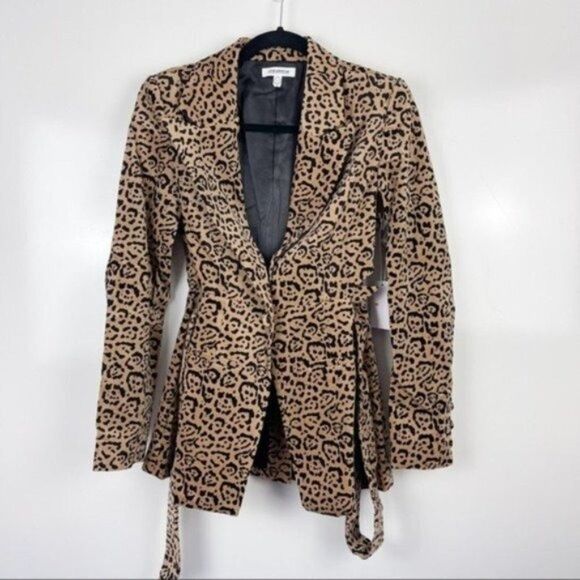 NEW Good American Leopard Print Single Button Blazer Shoulder Pads Size Small 1 - Picture 1 of 10